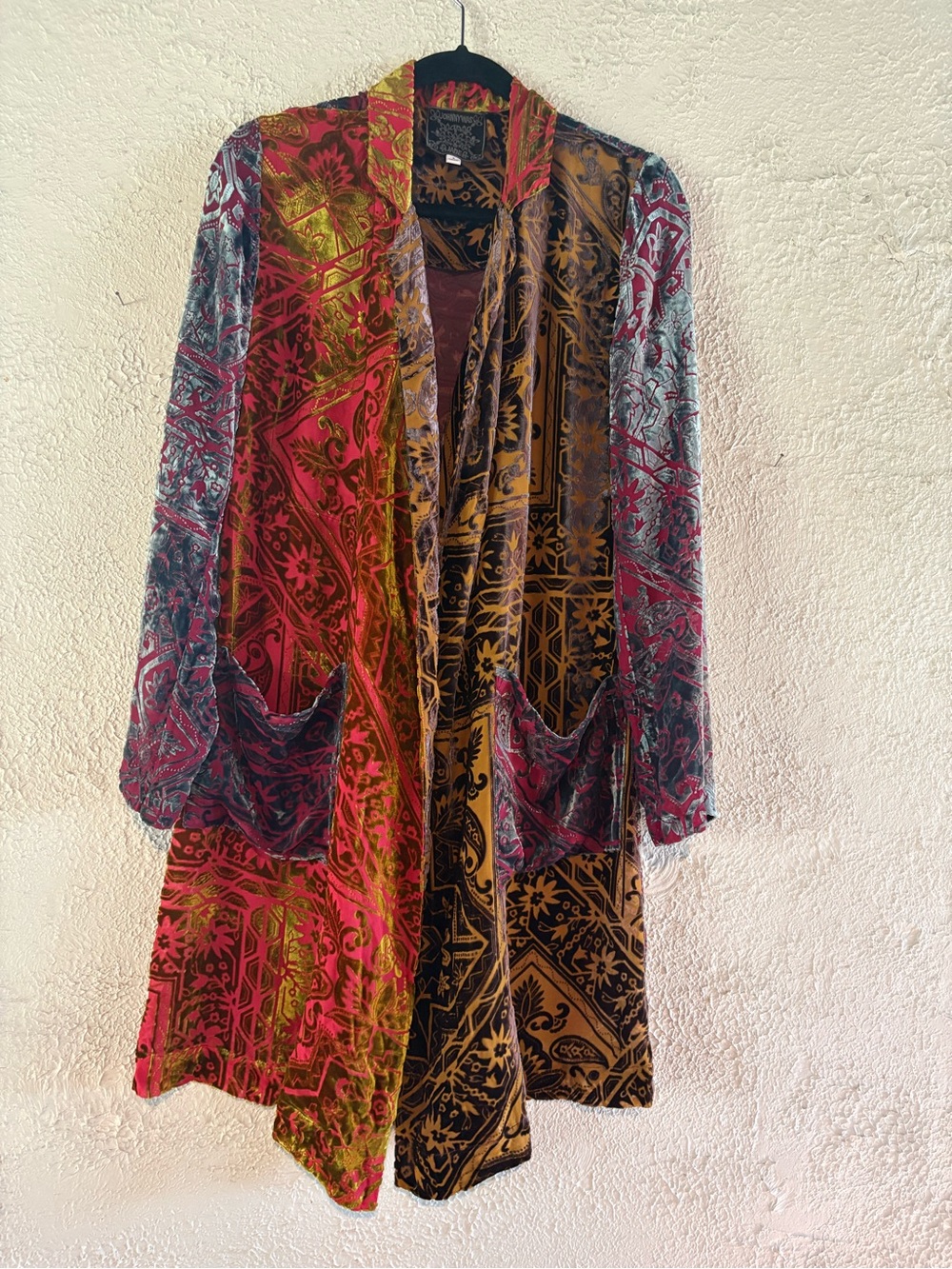Johnny Was Velvet Kimono in Pink, Green & Gold